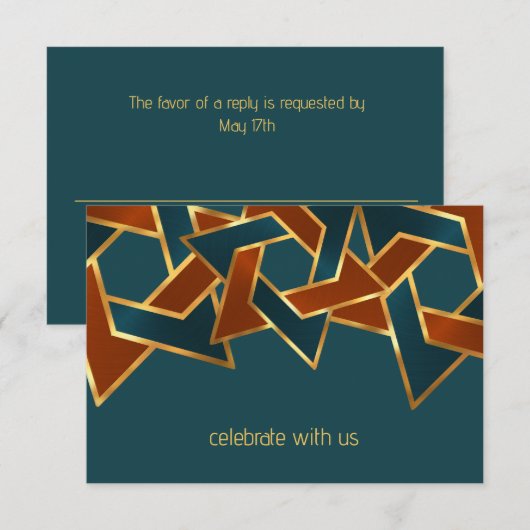 Invitation Bar Mitzvah Gold Turquoise Blue Rust Star de David (Devant / Derrière)