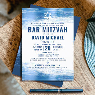 Invitation Bar Mitzvah Gras Moderne Typographie Bleu Marine F