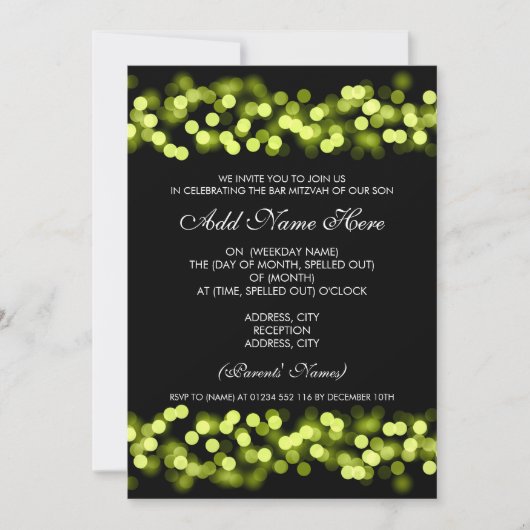 Invitation Bar Mitzvah Green Hollywood Glam (Devant)
