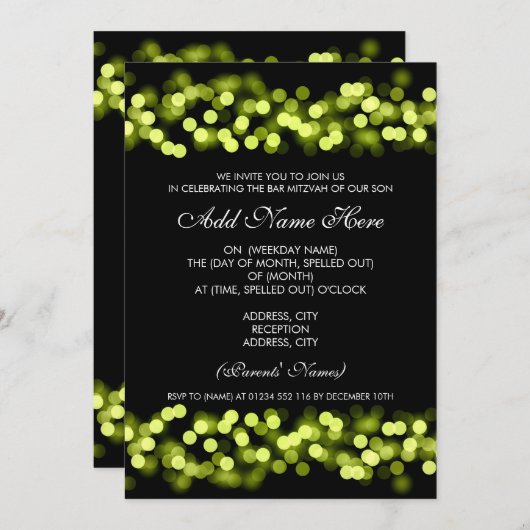 Invitation Bar Mitzvah Green Hollywood Glam (Devant / Derrière)