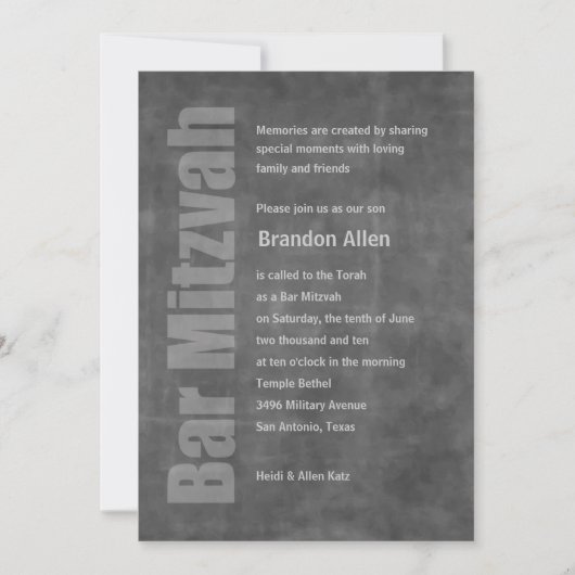 Invitation Bar Mitzvah Grunge Grey (Devant)