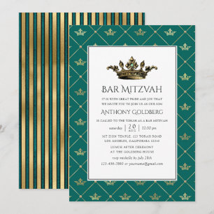 Invitation Bar Mitzvah héraldique sarcelle et or