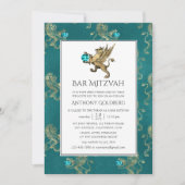 Invitation Bar Mitzvah héraldique sarcelle et or (Devant)
