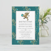 Invitation Bar Mitzvah héraldique sarcelle et or (Debout devant)