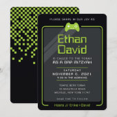 Invitation BAR MITZVAH jeux modernes contrôles noir vert (Devant / Derrière)