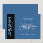 Invitation Bar Mitzvah Jonathan Hébreu Bleu Horiz (Devant / Derrière)
