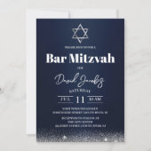 Invitation Bar Mitzvah juif Étoile de David Moderne Bleu Mari (Devant)
