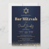 Invitation Bar Mitzvah juive bleu marine moderne et or (Devant)