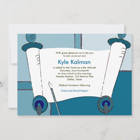 Invitation Bar Mitzvah Kyle Torah Blue (Devant)