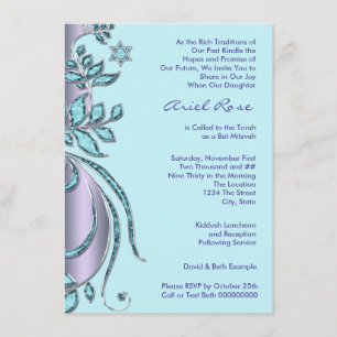 Invitation Bar Mitzvah lavande violet et bleu sarcelle
