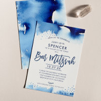 BAR MITZVAH lettré à la main bleu aquarelle hébreu