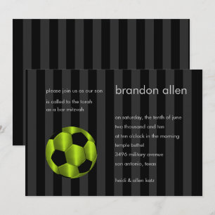 Invitation Bar Mitzvah Lime Bal de soccer vert et noir