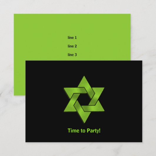 Invitation Bar Mitzvah Lime Green Black Star de David Party (Devant / Derrière)