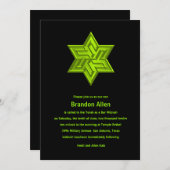 Invitation Bar Mitzvah Lime Green sur Black, Étoile de David (Devant / Derrière)
