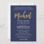 Invitation Bar Mitzvah marine moderne + or MICHAEL (Devant)