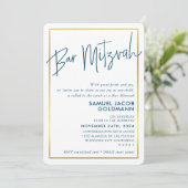 Invitation BAR MITZVAH minimum moderne cadre doré bleu foncé  (Debout devant)