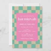 Invitation Bar Mitzvah Mod Rose Vert Menthe Damier (Devant)