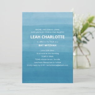 Invitation Bar Mitzvah Moderne à Ombre Dégradée Bleu Océan Sa