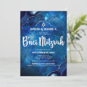 Invitation Bar Mitzvah moderne bleu agate aquarelle script (Debout devant)