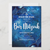 Invitation Bar Mitzvah moderne bleu aquarelle Agate Script (Devant)