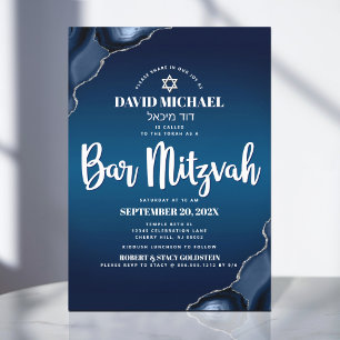 Invitation Bar Mitzvah Moderne Bleu Nuit Ombré Agate Script I