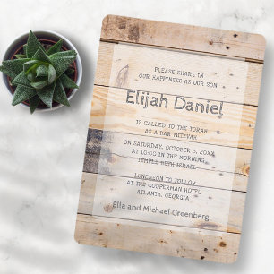 Invitation Bar Mitzvah Moderne Bois Rustique