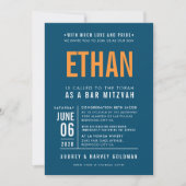 Invitation BAR MITZVAH moderne bold bloc bleu foncé orange (Devant)