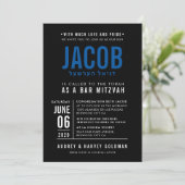Invitation BAR MITZVAH moderne bold bloc royal bleu noir (Debout devant)