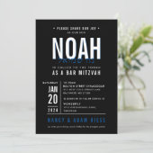 Invitation BAR MITZVAH moderne bold bloc royal bleu noir (Debout devant)