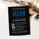Invitation BAR MITZVAH moderne bold bloc royal bleu noir<br><div class="desc">par kat massard >>> WWW.SIMPLYSWEETPAPERIE.COM << - - - - - - - - - - - - - CONTACTEZ-MOI pour aider à équilibrer votre type à la perfection Aimez le design, mais souhaitez voir quelques changements - un autre jeu de couleurs, un autre produit, ajoutez une photo ou adapté...</div>