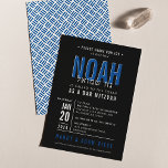 Invitation BAR MITZVAH moderne bold bloc royal bleu noir<br><div class="desc">par kat massard >>> WWW.SIMPLYSWEETPAPERIE.COM << - - - - - - - - - - - - - CONTACTEZ-MOI pour aider à équilibrer votre type à la perfection Aimez le design, mais souhaitez voir quelques changements - un autre jeu de couleurs, un autre produit, ajoutez une photo ou adapté...</div>