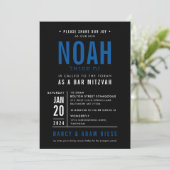Invitation BAR MITZVAH moderne bold bloc royal bleu noir (Debout devant)