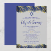Invitation Bar Mitzvah moderne élégant étoile de David bleu o (Devant / Derrière)