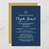Invitation Bar Mitzvah moderne élégant étoile de David bleu o (Devant / Derrière)