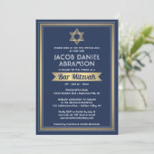 Invitation Bar Mitzvah Moderne Elegant Marine Bleu Blanc & Or (Debout devant)