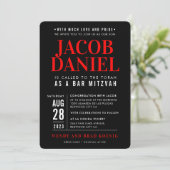 Invitation BAR MITZVAH moderne empilement géométrique noir ro (Debout devant)