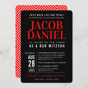 Invitation BAR MITZVAH moderne empilement géométrique noir ro