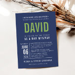 Invitation BAR MITZVAH moderne en gras type bloc bleu marine<br><div class="desc">par kat massard >>> WWW.SIMPLYSWEETPAPERIE.COM << - - - - - - - - - - - - - CONTACTEZ-MOI pour aider à équilibrer votre type à la perfection Aimez le design, mais souhaitez voir quelques changements - un autre jeu de couleurs, un autre produit, ajoutez une photo ou adapté...</div>