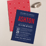 Invitation BAR MITZVAH moderne en gras type bloc bleu marine<br><div class="desc">par kat massard >>> WWW.SIMPLYSWEETPAPERIE.COM << - - - - - - - - - - - - - CONTACTEZ-MOI pour aider à équilibrer votre type à la perfection Aimez le design, mais souhaitez voir quelques changements - un autre jeu de couleurs, un autre produit, ajoutez une photo ou adapté...</div>