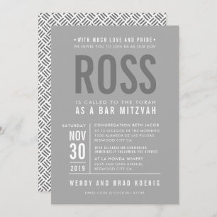 Invitation BAR MITZVAH moderne en gras type de bloc gris mono