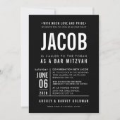 Invitation BAR MITZVAH moderne en gros bloc type noir blanc (Devant)