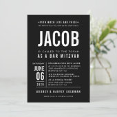 Invitation BAR MITZVAH moderne en gros bloc type noir blanc (Debout devant)