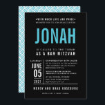 Invitation BAR MITZVAH moderne en gros bloc type noir turquoi<br><div class="desc">par kat massard >>> WWW.SIMPLYSWEETPAPERIE.COM << - - - - - - - - - - - - - CONTACTEZ-MOI pour aider à équilibrer votre type à la perfection Aimez le design, mais souhaitez voir quelques changements - un autre jeu de couleurs, un autre produit, ajoutez une photo ou adapté...</div>