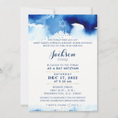 Invitation BAR MITZVAH moderne et élégant bleu aquarelle hébr (Devant)