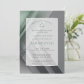 Invitation Bar Mitzvah moderne Géométrique Charbon vert (Debout devant)