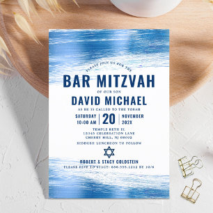Invitation Bar Mitzvah Moderne Gras Typographie Bleu Marine F