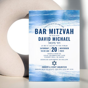 Invitation Bar Mitzvah Moderne Gras Typographie Navy Bleu Feu