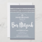 Invitation Bar Mitzvah Moderne Gris Tallit Argent Simple Épai (Devant)