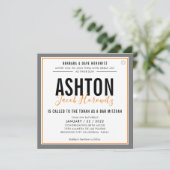 Invitation BAR MITZVAH moderne masculine orange gris sport (Debout devant)