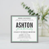 Invitation BAR MITZVAH moderne masculine vert gris sport (Debout devant)